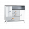 Детски скрин Carmen BIRD HOUSE 3575241, 2 рафта, 3 чекмеджета, 2 шкафа, Плавно затваряне, Бял/сив