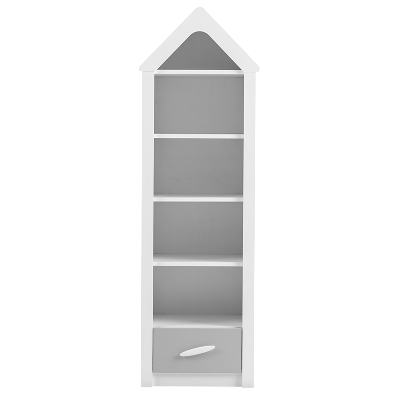 Детска етажерка за книги Carmen WHITE HOUSE 3575106, 3 рафта, 1 чекмедже, Плавно затваряне, Бял/сив