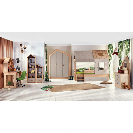 Двукрилен детски гардероб Carmen MY HOUSE 3575060, 6 рафта, Осветление, Плавно затваряне, 207х120х58 см, ПДЧ, Кафяв