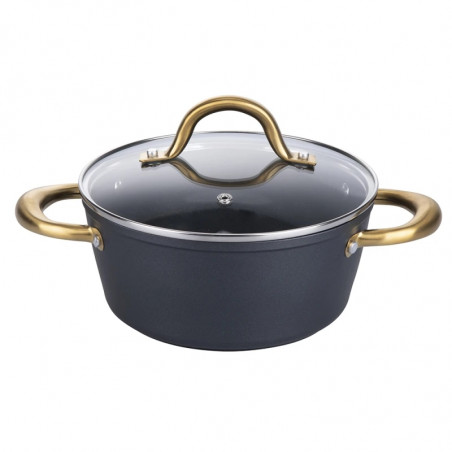 Тенджера Galileo Premium SChef 5916675, 20 см, 1.8 л, Подсилен ръб, Незалепващо покритие PPG, Без PFOA и никел, Индукция, Черен/златист