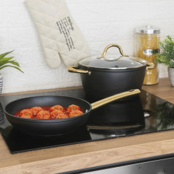 Тенджера Galileo Premium SChef 5916675, 20 см, 1.8 л, Подсилен ръб, Незалепващо покритие PPG, Без PFOA и никел, Индукция, Черен/златист