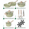 Комплект съдове за готвене Just Perfecto JL-33SET, 13 части, Алуминии, Мраморно покритие, Стъклени капаци с отвор за пара, Без PTFE и PFOA, Индукция, Зелен