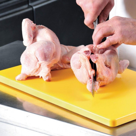 Професионална дъска за рязане на птиче месо Kesper 30150, HACCP стандарт, Gastronorm 1/1, Устойчива до 95°C, Крачета против плъзгане, Щадяща остриетата повърхност, Жълт