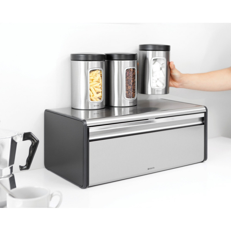 Преоценено: Кутия за хляб Brabantia Fall Front 107852, 18 л, 46.5х25 см, Стенен монтаж, Без пръстови отпечатъци, Инокс/Мат