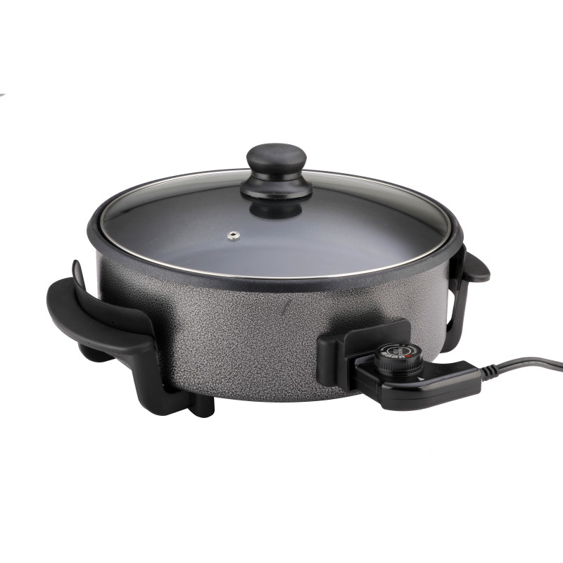 Преоценено: Електрически тиган за приготвяне на пица Rosberg R51010B, 1500W, 32 см, Терморегулатор, Незалепващо покритие, Сив