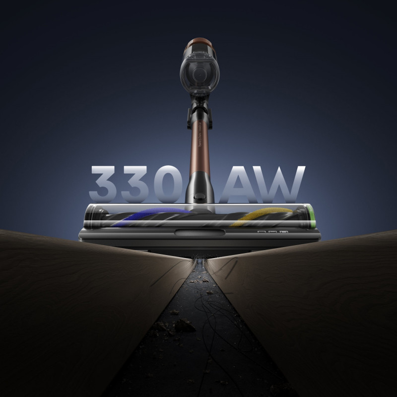 Преоценено: Вертикална прахосмукачка Dreame Essential V30 VVV17B, 880W, 30000 Pa, 90 мин, 0.6 л, HEPA H14, OmniX™ 2.0, Разпознаване на замърсявания, Сгъваема, Черен/бронз