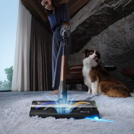 Преоценено: Вертикална прахосмукачка Dreame Essential V30 VVV17B, 880W, 30000 Pa, 90 мин, 0.6 л, HEPA H14, OmniX™ 2.0, Разпознаване на замърсявания, Сгъваема, Черен/бронз