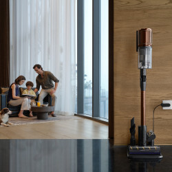 Преоценено: Вертикална прахосмукачка Dreame Essential V30 VVV17B, 880W, 30000 Pa, 90 мин, 0.6 л, HEPA H14, OmniX™ 2.0, Разпознаване на замърсявания, Сгъваема, Черен/бронз