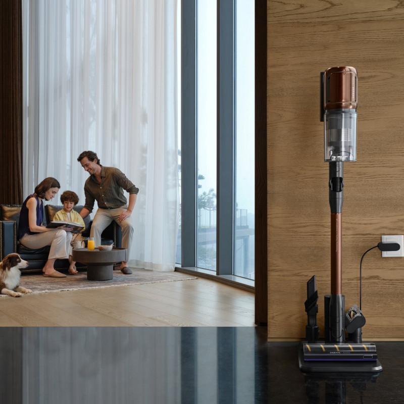 Преоценено: Вертикална прахосмукачка Dreame Essential V30 VVV17B, 880W, 30000 Pa, 90 мин, 0.6 л, HEPA H14, OmniX™ 2.0, Разпознаване на замърсявания, Сгъваема, Черен/бронз