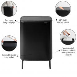 Преоценено: Кош за боклук Brabantia Bo Touch Hi 1001260, 60 л, Повдигнат, Плавно и безшумно отваряне, Черен мат