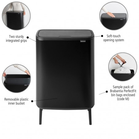 Преоценено: Кош за боклук Brabantia Bo Touch Hi 1001260, 60 л, Повдигнат, Плавно и безшумно отваряне, Черен мат