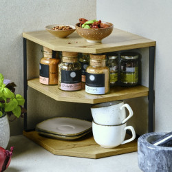 Ъглова етажерка Kesper 27833, MDF, 3 нива, 28х26 см, До 10 кг, Черен/дървесен