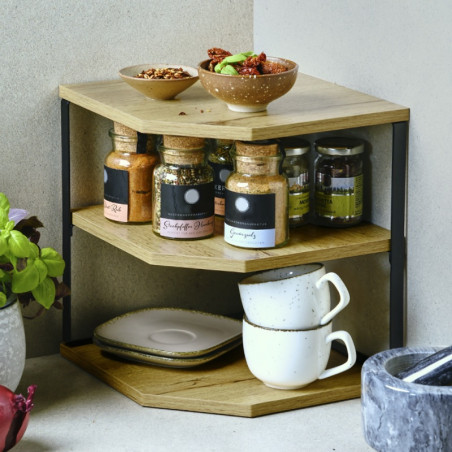 Ъглова етажерка Kesper 27833, MDF, 3 нива, 28х26 см, До 10 кг, Черен/дървесен