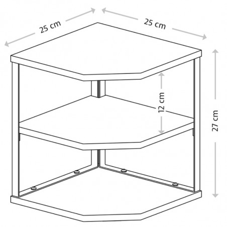 Ъглова етажерка Kesper 27833, MDF, 3 нива, 28х26 см, До 10 кг, Черен/дървесен