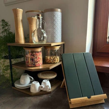 Ъглова етажерка Kesper 27833, MDF, 3 нива, 28х26 см, До 10 кг, Черен/дървесен