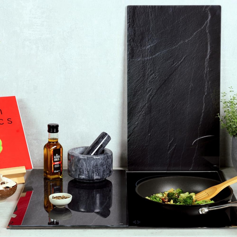 Комплект 2 брпротектори за плот Kesper 37523, 50х28.5 см, Стъкло, Черен/шисти