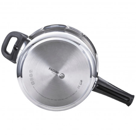 Тенджера под налягане Fagor Duo 4L, 22 см, 60/100 kPa, Вътрешна маркировка, IMPAKSTEEL дъно, 5 защити, Индукция, Сребрист
