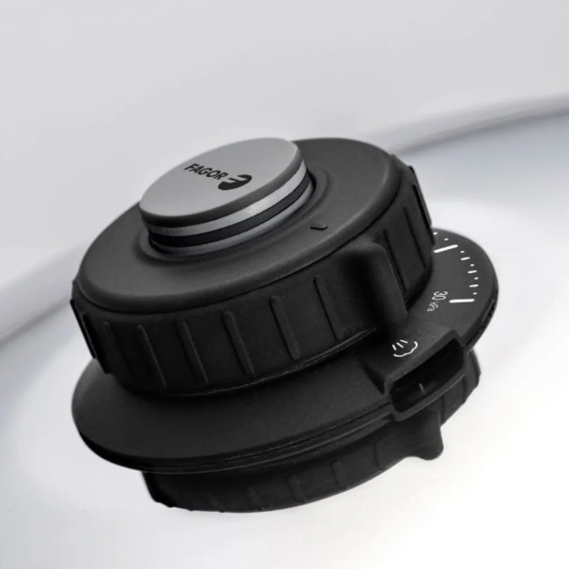 Тенджера под налягане Fagor Dual Xpress 6L, 30-90 kPa, 22 см, 5 защити, 3-слойно дъно, Неръждаема стомана 18/10, Индукция, Сребрист
