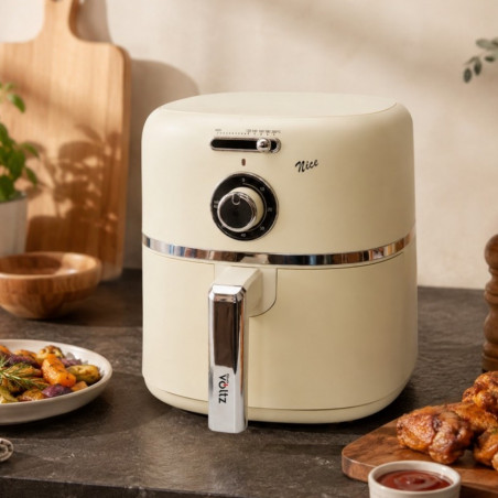 Фритюрник с горещ въздух Oliver Voltz Nice OV51980PR, 1500W, 4.2 л, 60-200°C, Таймер 60 мин, Незалепващо покритие, Кремав