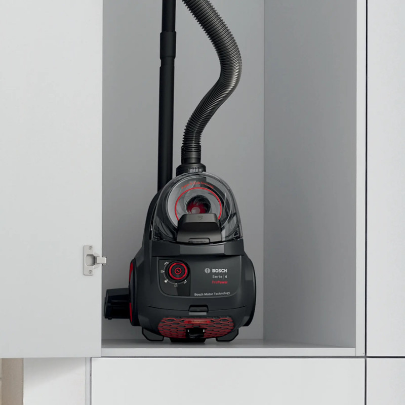 Прахосмукачка без торба Bosch BGS21POW2 ProPower Series 4, 750 W, 2 л, Power AirCycle, HEPA филтър, 78 dB, Черен/Червен