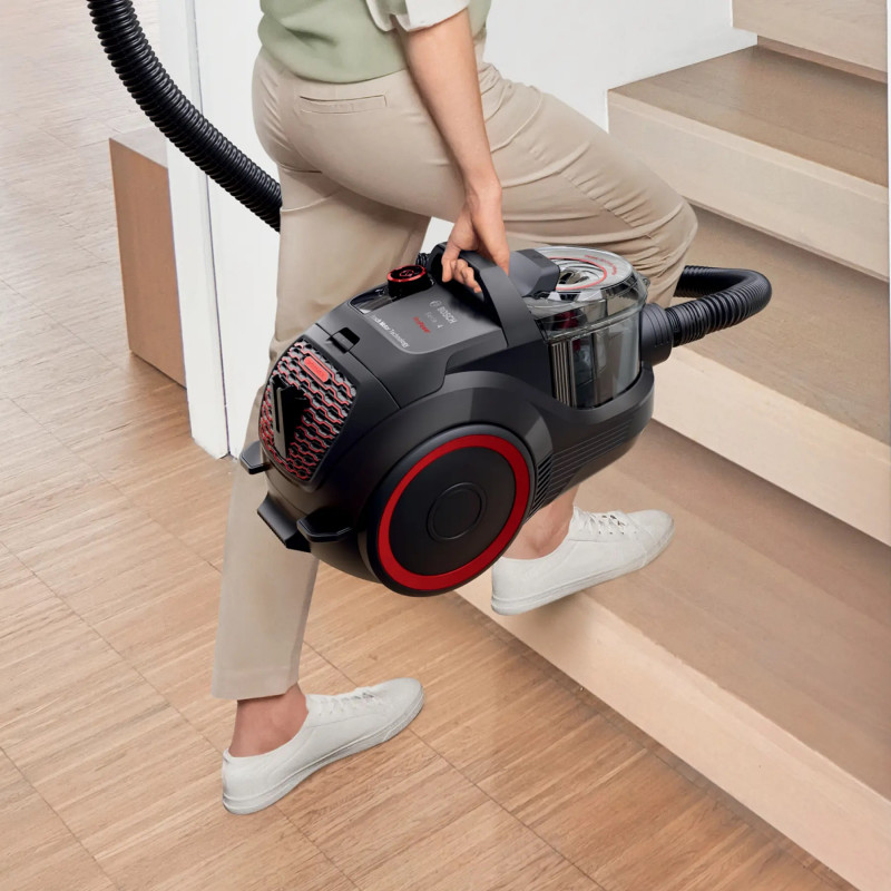 Прахосмукачка без торба Bosch BGS21POW2 ProPower Series 4, 750 W, 2 л, Power AirCycle, HEPA филтър, 78 dB, Черен/Червен