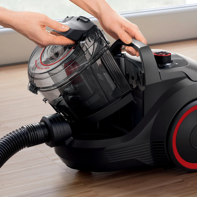 Прахосмукачка без торба Bosch BGS21POW2 ProPower Series 4, 750 W, 2 л, Power AirCycle, HEPA филтър, 78 dB, Черен/Червен