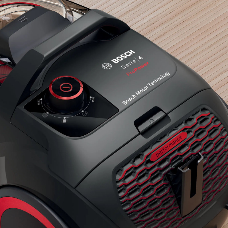 Прахосмукачка без торба Bosch BGS21POW2 ProPower Series 4, 750 W, 2 л, Power AirCycle, HEPA филтър, 78 dB, Черен/Червен