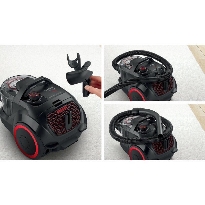 Прахосмукачка без торба Bosch BGS21POW2 ProPower Series 4, 750 W, 2 л, Power AirCycle, HEPA филтър, 78 dB, Черен/Червен