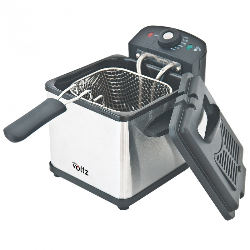 Мини фритюрник Oliver Voltz OV51980CG, 1000W, 1.2 л, 0-190°C, Неръждаема стомана, Светлинни индикатори, Инокс/черен