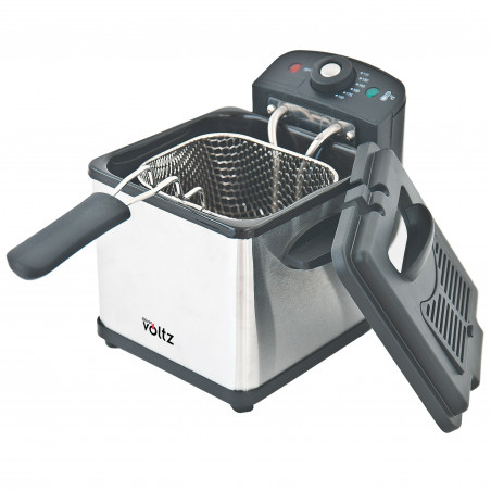 Мини фритюрник Oliver Voltz OV51980CG, 1000W, 1.2 л, 0-190°C, Неръждаема стомана, Светлинни индикатори, Инокс/черен