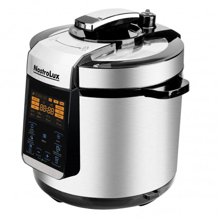 Мултикукър под налягане NostroLux NL51985H6, 1000W, 6 л, 70 kPa, Таймер 24 ч, 15 програми, Голям LED дисплей, Сензорно управление, Инокс
