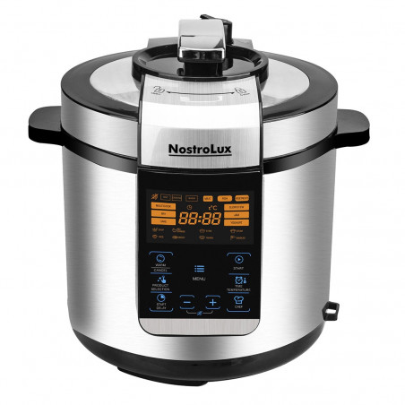 Мултикукър под налягане NostroLux NL51985H6, 1000W, 6 л, 70 kPa, Таймер 24 ч, 15 програми, Голям LED дисплей, Сензорно управление, Инокс
