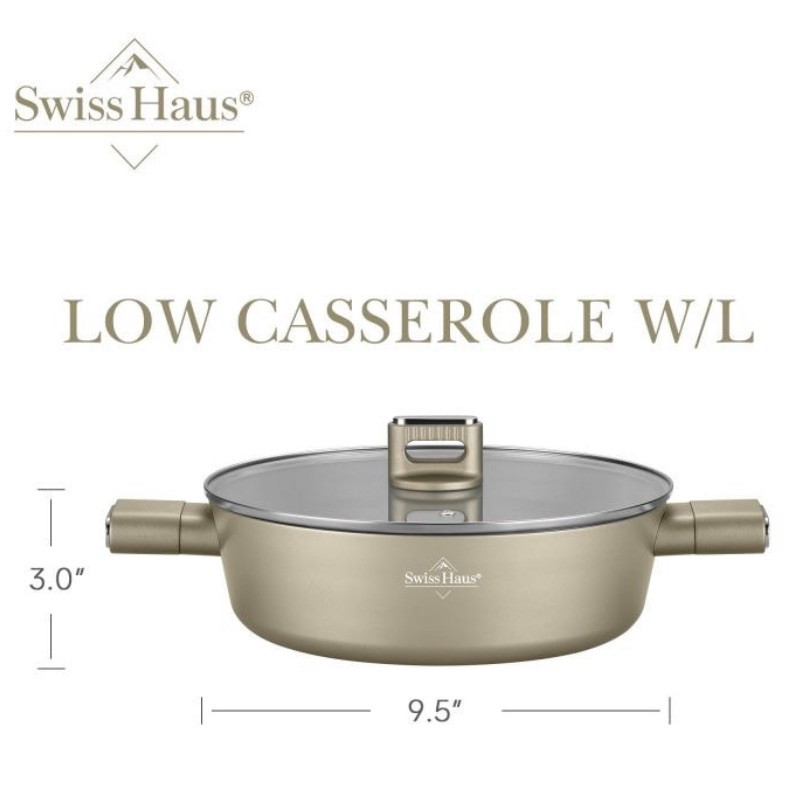 Плитка тенджера Swiss Haus SH-SCLC24CH, 2.8 л, 24 см, Sapphire-керамично покритие, Фурна до 160°C, Индукция, Шампанско