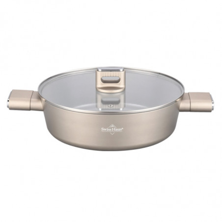 Плитка тенджера Swiss Haus SH-SCLC24CH, 2.8 л, 24 см, Sapphire-керамично покритие, Фурна до 160°C, Индукция, Шампанско