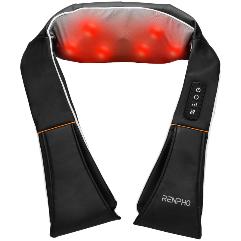 Шиацу масажор RENPHO U-Neck 1, 24W, 8 глави, 2 посоки, 3 интензитета, Загряване до 47°C, PU кожа+дишаща материя, Черен