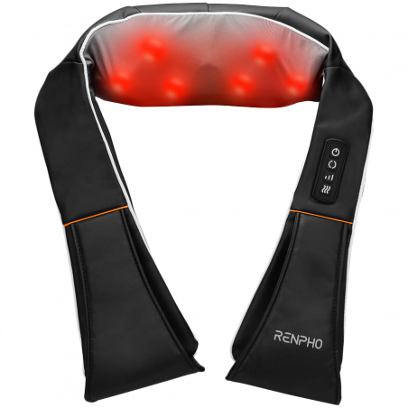 Шиацу масажор RENPHO U-Neck 1, 24W, 8 глави, 2 посоки, 3 интензитета, Загряване до 47°C, PU кожа+дишаща материя, Черен