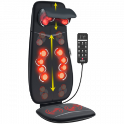 Шиацу масажна възглавница RENPHO Neck & Back Massage Cushion - S-, 48W, 4 зони, 3 степени, Загряване до 45°C, Регулируема, Дистанционно, Черен