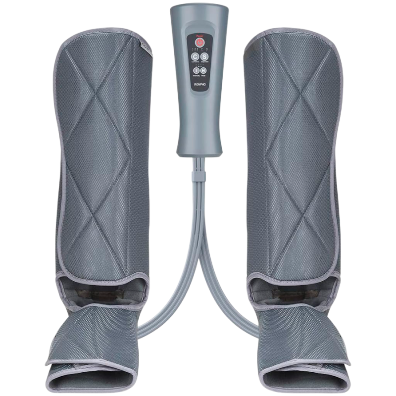 Компресионен масажор за крака RENPHO Foot & Calf Air Massager, 24W, Затопляне, 3 степени, Масажни режими, Памет, Топлинен индикатор, Защити, Сив
