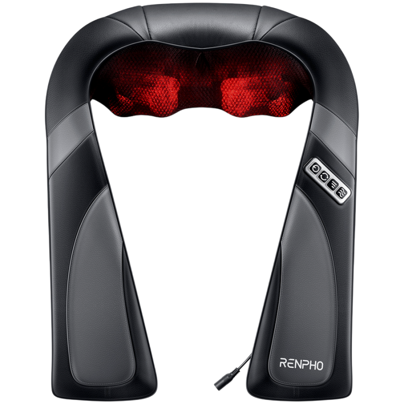 Преносим шиацу масажор RENPHO U-Neck Go, 24W, 8 глави, 2 посоки, 3 интензитета, Загряване до 45°C, PU кожа+дишаща материя, Черен