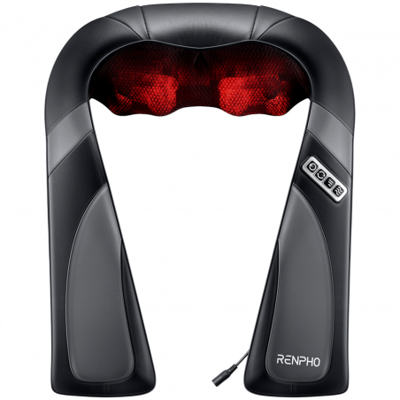 Преносим шиацу масажор RENPHO U-Neck Go, 24W, 8 глави, 2 посоки, 3 интензитета, Загряване до 45°C, PU кожа+дишаща материя, Черен