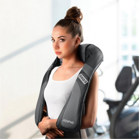 Преносим шиацу масажор RENPHO U-Neck Go, 24W, 8 глави, 2 посоки, 3 интензитета, Загряване до 45°C, PU кожа+дишаща материя, Черен