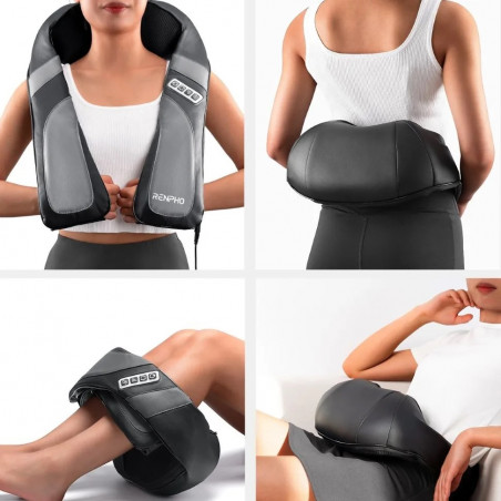 Преносим шиацу масажор RENPHO U-Neck Go, 24W, 8 глави, 2 посоки, 3 интензитета, Загряване до 45°C, PU кожа+дишаща материя, Черен