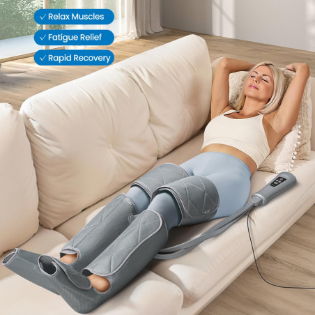 Компресионен масажор за крака RENPHO Foot & Calf Air Massager, 24W, Затопляне, 3 степени, Масажни режими, Памет, Топлинен индикатор, Защити, Сив