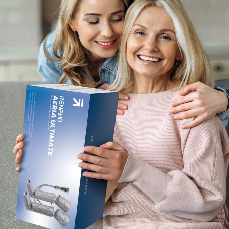 Компресионен масажор за крака RENPHO Foot & Calf Air Massager, 24W, Затопляне, 3 степени, Масажни режими, Памет, Топлинен индикатор, Защити, Сив