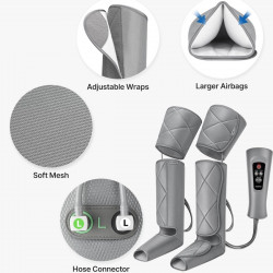 Компресионен масажор за крака RENPHO Foot & Calf Air Massager, 24W, Затопляне, 3 степени, Масажни режими, Памет, Топлинен индикатор, Защити, Сив
