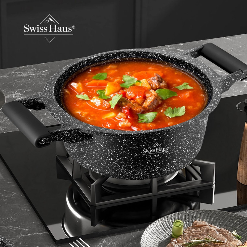 Тенджера Swiss Haus SH-MC24B, 4.3 л, 24 см, Sapphire-керамично покритие, Фурна до 220°C, Индукция, Черен
