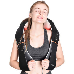 Шиацу масажор RENPHO U-Neck 1, 24W, 8 глави, 2 посоки, 3 интензитета, Загряване до 47°C, PU кожа+дишаща материя, Черен