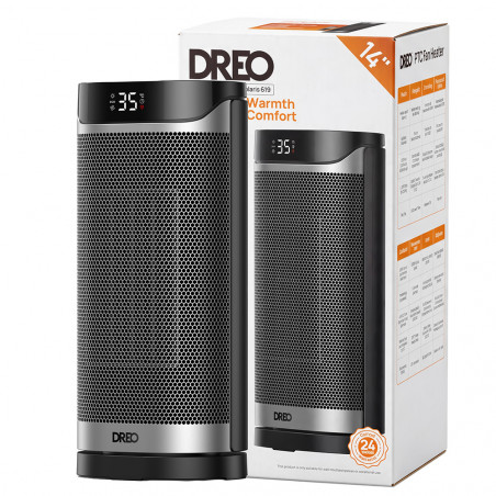 Вентилаторна печка DREO Solaris 619, 2000W, 20 м2, PTC, 5 режима, 8-степенна защита, Таймер, Дистанционно управление, 70° завъртане, 5-35°C, Черен/сив