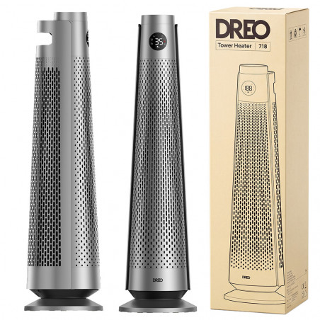 Вентилаторна печка - кула DREO Solaris 718, 2000W, 25 м2, PTC, 5-35°C, 9 режима, 120° осцилация, 8-степенна защита, Таймер, Дистанционно, Сензор за наклон, Сив/графит