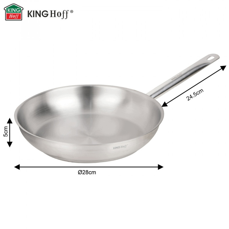 Тиган Kinghoff KH 2020, 28 см, Неръждаема стомана - 21CT, Подходящ за интензивна и професионална употреба, Фурна до 240°C, Индукция, Сребрист